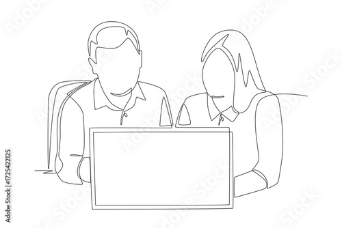 Collaborative coding and testing concept one-line drawing