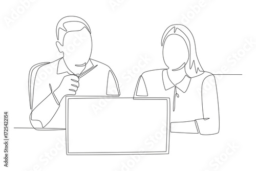 Collaborative coding and testing concept one-line drawing