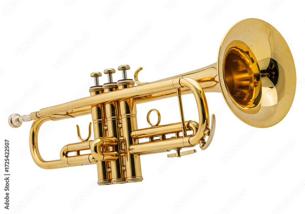 Obraz premium A Polished Gold Trumpet isolated on transparent background