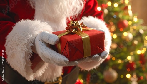 Santa holding a gift