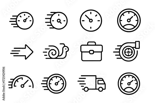 Various speed and movement icons representing time, delivery, and logistics in a simple design