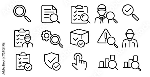 Icons representing various tasks related to inspection, verification, and assessment in work environments