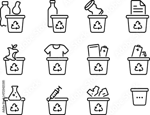 Environmentally friendly waste sorting guide featuring various recyclable materials
