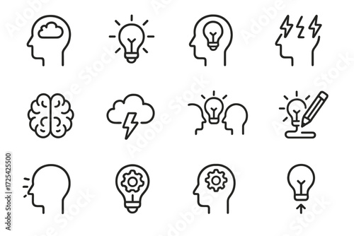 This artwork illustrates the themes of creativity and innovation with simple line drawings
