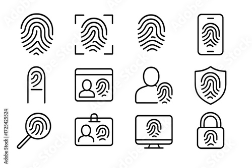 Fingerprint recognition technology icons showcasing security and identification processes in a digital context