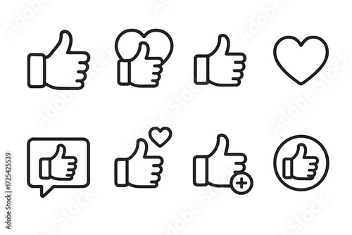 Different styles of thumbs up and heart symbols for expressing approval and affection