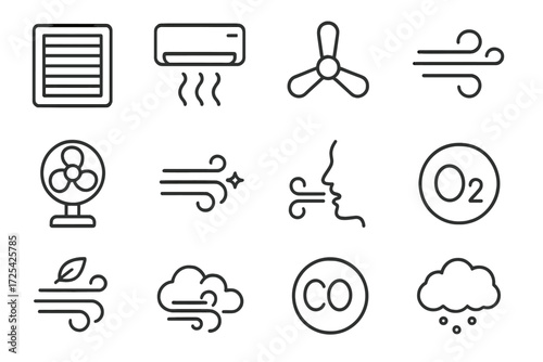 Icon collection showcasing various air-related concepts and elements in a simple, minimalistic style