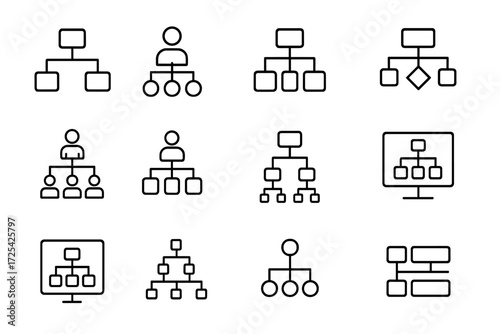 Variety of simple organizational chart designs showcasing different hierarchical structures and layouts