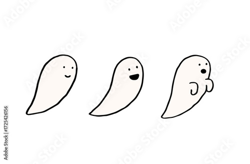 ハロウィン/ハロウィーン素材　並んで飛んでいる愉快なゴースト/お化けたち