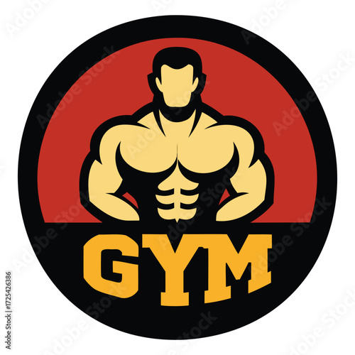 Round Gym Logo Fitness Workout Graphic Design Illustration