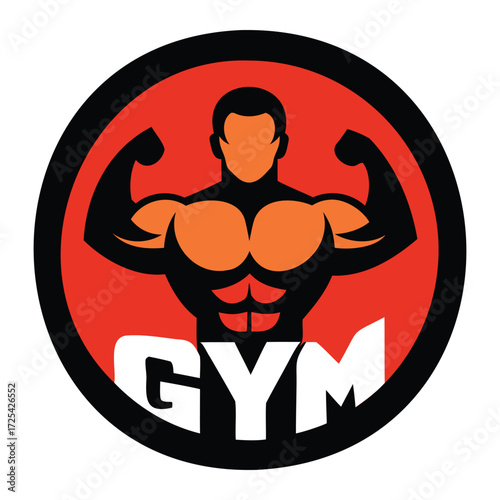 Round Gym Logo Fitness Workout Graphic Design Illustration