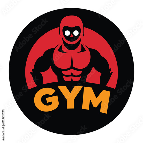 Round Gym Logo Fitness Workout Graphic Design Illustration