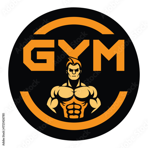 Round Gym Logo Fitness Workout Graphic Design Illustration
