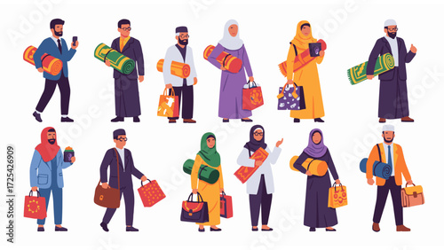 Diverse Group of Muslim Travelers with Luggage Ready for Departure