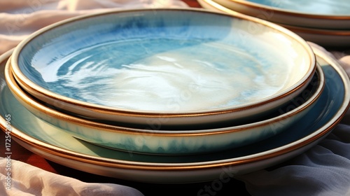 Elegant Blue Ceramic Plates Stacked Nicely