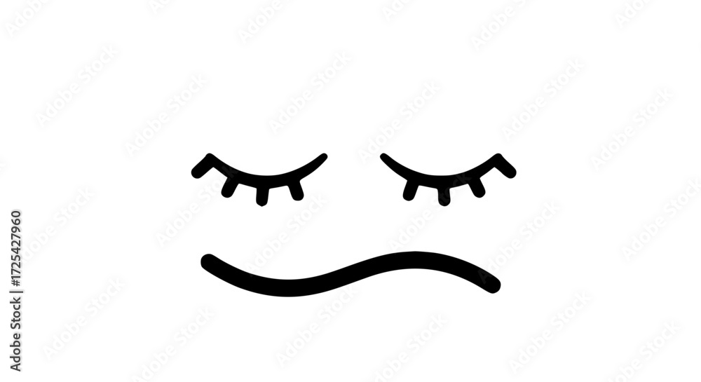 Fototapeta premium Face with relaxed mouth black white icon