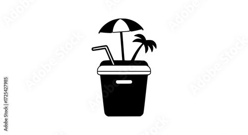 Beach cooler black white icon