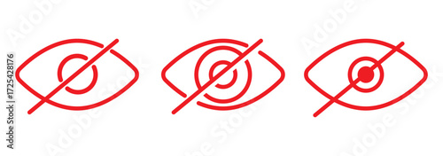 Eye icon set. See and unsee eye icon. Eye icon for visible and invisible passwords. Hide and show password icons. Eyes open and closed vector icons