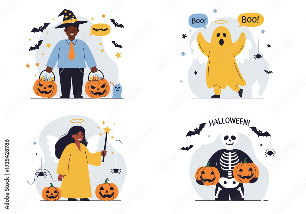Fototapeta premium Four character of halloween costume, vector illustration design