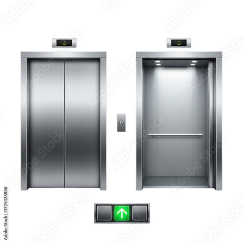 Modern stainless steel elevator doors open and closed
