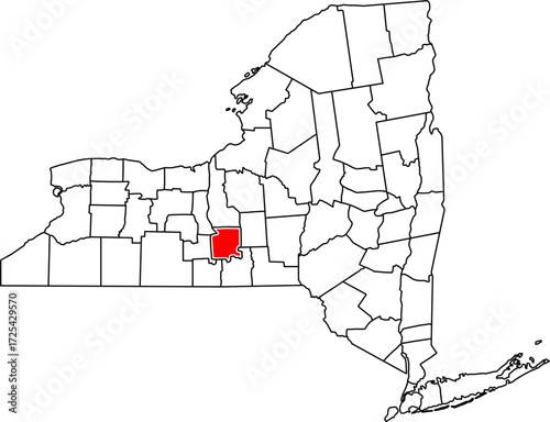A detailed vector map of Tompkins County in New York State, USA. Perfect for data visualization, presentations, and local educational infographics.


