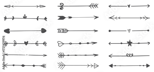 Hand drawn arrow text divider fancy grunge style. Graffiti minimalistic ornament underline strokes decoration for journal, diary scrapbooking. illustration