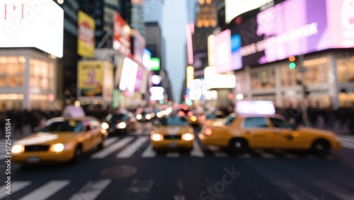 Blurred Times Square: Yellow Taxis and Bright Lights in New York