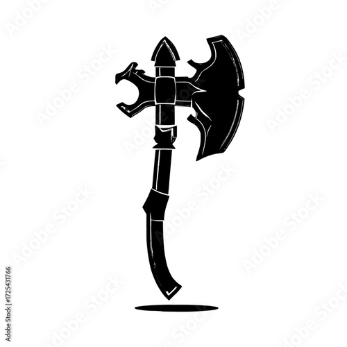A set of medieval battle axes, including the ax and battleaxe, has been created in a modern style, incorporating Scandinavian and Nordic influences, similar to those seen in Skyrim, with a focus on