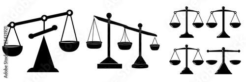 Realistic 3D illustration of a set of playground equipment, featuring seesaws, metal swings, and balanced and unbalanced teeterboards with round and triangular bases, accompanied by isolated weight