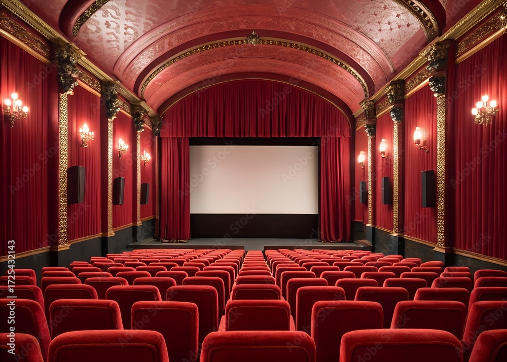 Fototapeta premium The audience captivated by the cinematic experience in a red theater.