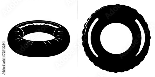 Modern 3d illustration featuring an inflatable water mattress and ring from a top view, accompanied by rubber accessories mockup and a blank bed, set against a white background for swimming and
