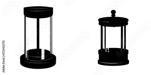 A modern, realistic mockup of a 3D empty clear acrylic lottery drum is isolated on a white background, resembling a wooden raffle drum with transparent glass for bingo, lotto, or gamble