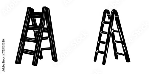 The wooden ladder represents a successful career and is used for repair construction, depicted in a modern cartoon isometric illustration icon