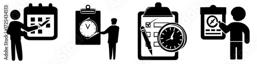 Modern business concept of deadline and time management, represented by a to-do card pinned to a wall board, in a cartoon illustration on a white background