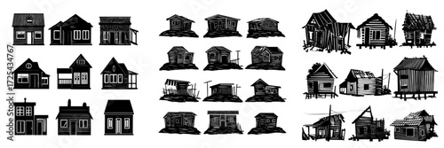 Run-down and filthy homes are characteristic of ghetto areas, where modern cartoons often depict old, dilapidated buildings and shacks in impoverished neighborhoods, typically isolated on a white