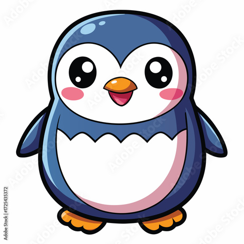 Cute cartoon penguin with big eyes and rosy cheeks