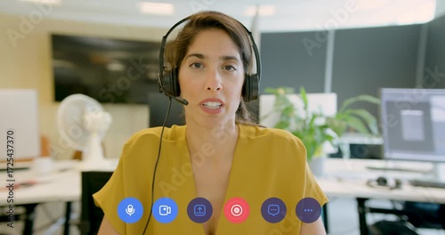 Businesswoman on a Video call in an Office, Telemarketing, Call centre