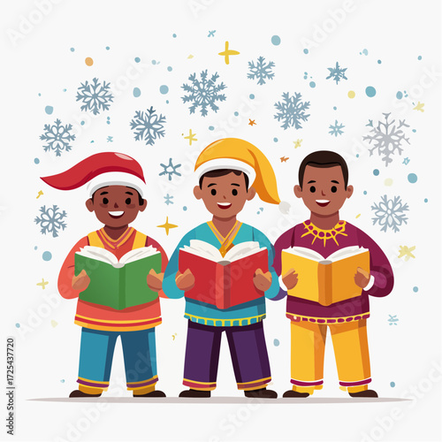 Diverse Group of Carolers Singing Christmas Songs
