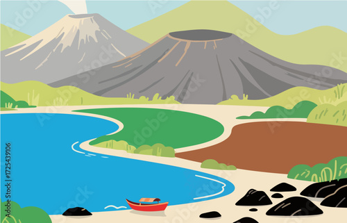 Graphic illustration style, landscape image, vector image
