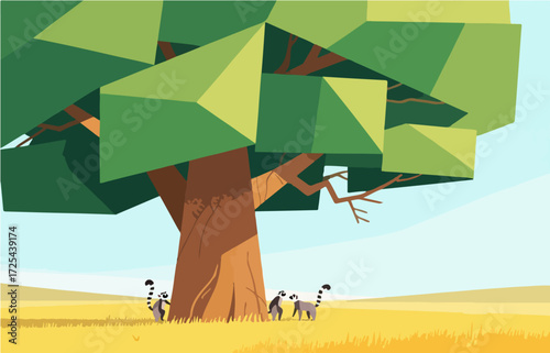 Graphic illustration style, landscape image, vector image