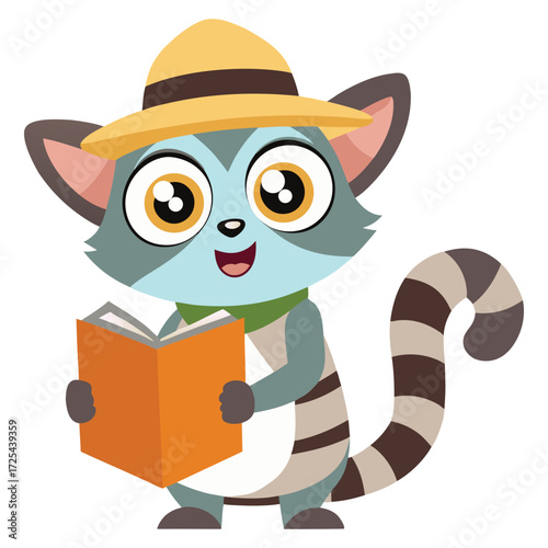 A Whimsical Raccoon Reader Lost in a Book Adventure an Animated Character Displaying an Engaging and Educational Theme with Warm Colors