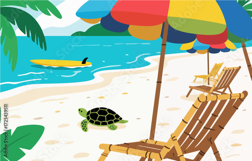 Graphic illustration style, landscape image, vector image
