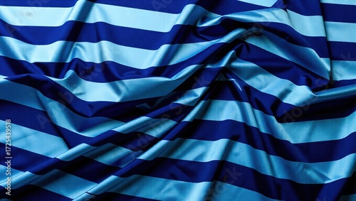 Deep Blue and Light Blue Striped Fabric with Soft Folds and Subt
