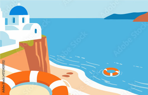 Graphic illustration style, landscape image, vector image
