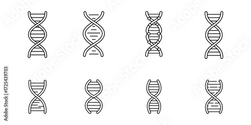 Eight D N A helix icons in a grid molecule science