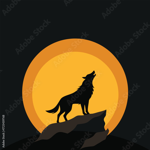 Silhouette of a Howling Wolf Against a Dramatic Moonlit Sky An Evocative and Mysterious Landscape