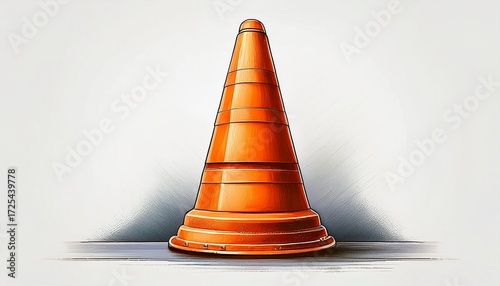 orange traffic cone safety construction roadwork warning hazard pylon sign street symbol alert attention barrier isolated on white background