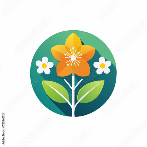 Elegant flat design icon of a blooming spring flower, symbolizing beauty, freshness, and ecological concepts