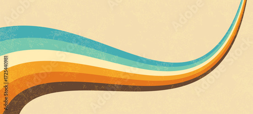 Retro 70s abstract poster with rainbow stripes and groovy curves. Vintage geometric vector set in hippie style. Colorful background for artwork, fashion print and wall decor
