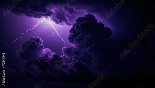 Dramatic Purple Lightning Storm Illuminating Dark, Textured, Cum